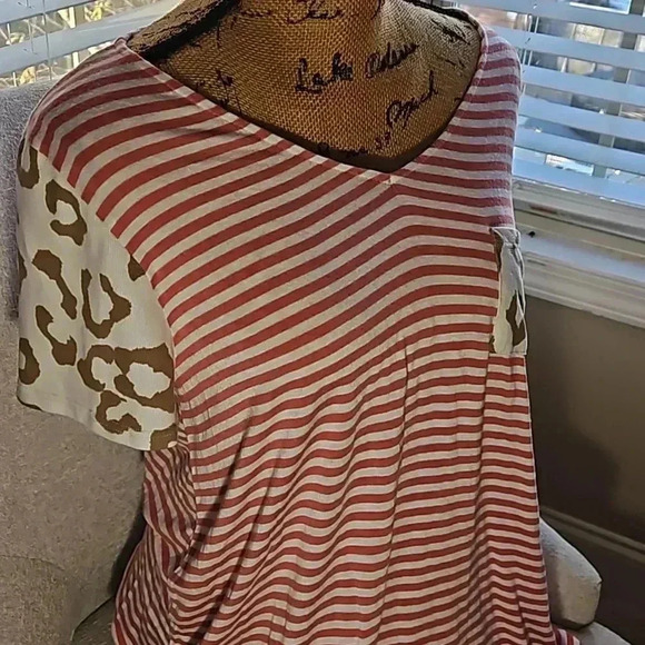 Honey Me Pink Striped Coquette Girl Preppy Animal Print Long Sleeve Tee Sz Lg - Picture 3 of 6